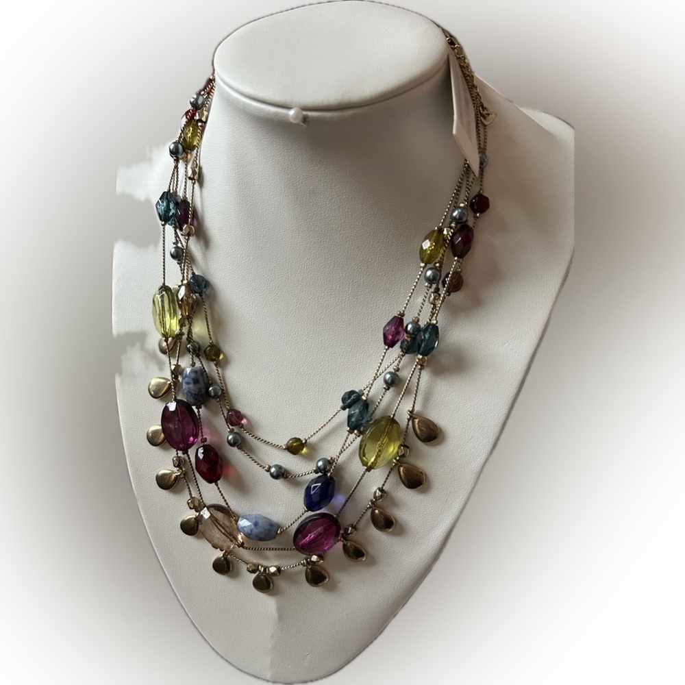 Liz Claiborne Multicolor Layered Semi Precious Stones Necklace NWT 14-16"
